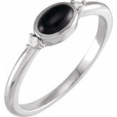 Platinum 6x4 mm Round Natural Black Onyx & .03 CTW Natural Diamond Ring