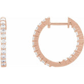 14K Rose Gold 3/4 CTW Natural Diamond Inside-Outside Hinged 17.2 mm Hoop Earrings