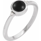 Sterling Silver 6 mm Round Natural Black Onyx & .03 CTW Natural Diamond Ring