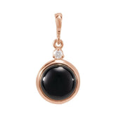 14K Rose Gold 6 mm Natural Black Onyx & .03 CT Natural Diamond Cabochon Pendant