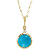 14K Yellow Gold 6 mm Natural Turquoise & .03 CT Natural Diamond Cabochon 16-18" Necklace