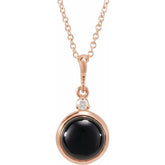 14K Rose Gold 6 mm Natural Black Onyx & .03 CT Natural Diamond Cabochon 16-18" Necklace