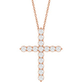 14K Rose Gold 3/4 CTW Natural Diamond Cross 16-18" Necklace
