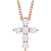 14K Rose Gold 1/4 CTW Lab-Grown Diamond Cross 16-18" Necklace