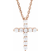 14K Rose Gold 1/4 CTW Lab-Grown Diamond Cross 16-18" Necklace