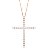 14K Rose Gold 1 CTW Lab-Grown Diamond Cross 16-18" Necklace