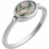 14K White Gold Natural Moss Agate & .03 CTW Natural Diamond Ring