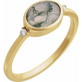 14K Yellow Gold Natural Moss Agate & .03 CTW Natural Diamond Ring