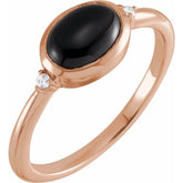 14K Rose Gold 9x7 mm Round Natural Black Onyx & .03 CTW Natural Diamond Ring