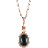 14K Rose Gold 12x10 mm Natural Black Onyx & .03 CT Natural Diamond 16-18" Necklace