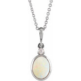 Platinum 12x10 mm Natural White Opal & .03 CT Natural Diamond 16-18" Necklace