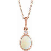 14K Rose Gold 5x3 mm Natural White Opal & .03 CT Natural Diamond 16-18" Necklace