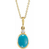 14K Yellow Gold 5x3 mm Natural Turquoise & .03 CT Natural Diamond 16-18" Necklace