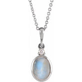 14K White Gold 9x7 mm Natural Rainbow Moonstone & .03 CT Natural Diamond 16-18" Necklace