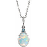 Platinum 6x4 mm Lab-Grown White Opal & Natural London Blue Topaz 16-18" Necklace