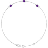 14K White Gold Natural Amethyst Bezel-Set 3-Stone 6 1/2-7 1/2" Bracelet