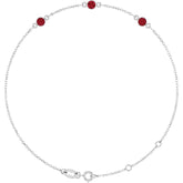 14K White Gold Natural Ruby Bezel-Set 3-Stone 6 1/2-7 1/2" Bracelet
