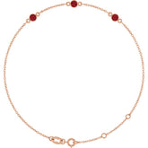 14K Rose Gold Natural Ruby Bezel-Set 3-Stone 6 1/2-7 1/2" Bracelet