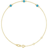 14K Yellow Gold Natural Blue Zircon Bezel-Set 3-Stone 6 1/2-7 1/2" Bracelet