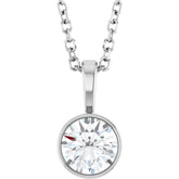 Platinum 1/2 CT Natural Diamond Bezel-Set Solitaire 16-18" Necklace