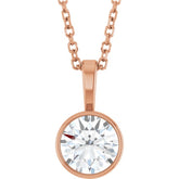 14K Rose Gold 3/4 CT Natural Diamond Bezel-Set Solitaire 16-18" Necklace
