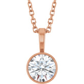 14K Rose Gold 5/8 CT Lab-Grown Diamond Bezel-Set Solitaire 16-18" Necklace