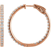 14K Rose Gold 3 CTW Natural Diamond Inside-Outside 34.5 mm Hinged Hoop Earrings