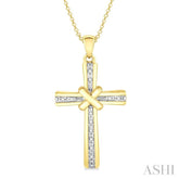 1/20 Ctw Round Cut Diamond Cross Pendant With Chain in Yellow Gold Vermeil