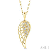 1/20 Ctw Round Cut Diamond Angel Wing Pendant With Chain in Yellow Gold Vermeil