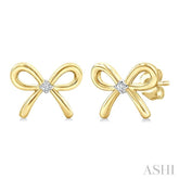 1/50 Ctw Bow Round Cut Diamond Fashion Earrings in Yellow Gold Vermeil