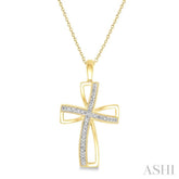 1/50 Ctw Cross Charm Round Cut Diamond Pendant With Chain in Yellow Gold Vermeil