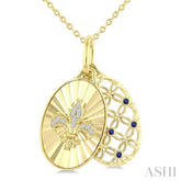 1 MM Round Cut Sapphire and 1/50 Ctw Round Cut Diamond Fluted fleur De Lis Shaped Precious Pendant with Chain in 10K Yellow Gold