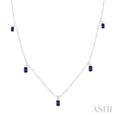 5x3 MM Octagonal Shape Sapphire and 1/4 Ctw Round Cut Diamonds Precious Station Necklace in 14K White Gold