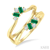 3X1.75 MM Baguette Cut Emerald and 1/6 Ctw Round Cut Diamond Precious Insert Ring in 14K Yellow Gold