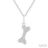 1/10 Ctw Dog Bone Petite Round Cut Diamond Fashion Pendant With Chain in 10K White Gold