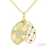 1 MM Round Cut Ruby and 1/20 Ctw Round Cut Diamond Fluted Star Shaped Precious Pendant with Chain in 10K Yellow Gold