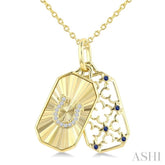 1 MM Round Cut Sapphire and 1/50 Ctw Round Cut Diamond Fluted Horseshoe Shaped Precious Pendant with Chain in 10K Yellow Gold