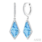 14X7 MM Evoque Gemstones Kite Shape Blue Topaz and 1/3 Ctw Round Cut Diamond Semi-Precious Earrings in 14K White Gold