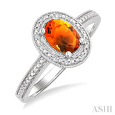 7X5 MM Oval Shape Citrine and 1/50 Ctw Round Cut Diamond Semi-Precious Ring in Sterling Silver