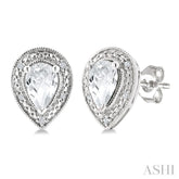 6X4 MM Pear Shape White Topaz and 1/50 Ctw Round Cut Diamond Semi-Precious Earrings in Sterling Silver