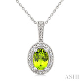 7X5 MM Oval Shape Peridot and 1/50 Ctw Round Cut Diamond Semi-Precious Pendant With Chain in Sterling Silver
