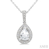 6X4 MM Pear Shape White Topaz and 1/50 Ctw Round Cut Diamond Semi-Precious Pendant With Chain in Sterling Silver