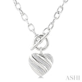 1/10 Ctw Round Cut Diamond Swirl Design Heart Toggle Fashion Necklace in Sterling Silver