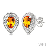 6X4 MM Pear Shape Citrine and 1/50 Ctw Round Cut Diamond Semi-Precious Earrings in Sterling Silver