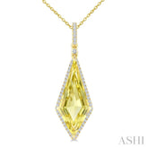 22X9 MM Kite Shape Lemon Quartz and 1/4 Ctw Round Cut Diamond Semi-Precious Pendant With Chain in 14K Yellow Gold