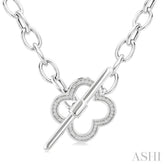 1/10 Ctw Round Cut Diamond Open Window Clover Toggle Fashion Necklace in Sterling Silver