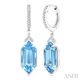 14X6 MM Evoque Gemstones Hexagon Shape Blue Topaz and 1/6 Ctw Round Cut Diamond Semi-Precious Earrings in 14K White Gold