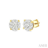 1/6 Ctw Round Cut Diamond Lovebright Stud Earrings in 14K Yellow and White Gold