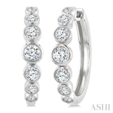 1 Ctw Graduated Bezel Set Round Cut Diamond Fashion Hoop Earrings in 14K White Gold