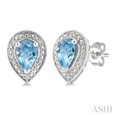 6X4 MM Pear Shape Aquamarine and 1/50 Ctw Round Cut Diamond Semi-Precious Earrings in Sterling Silver